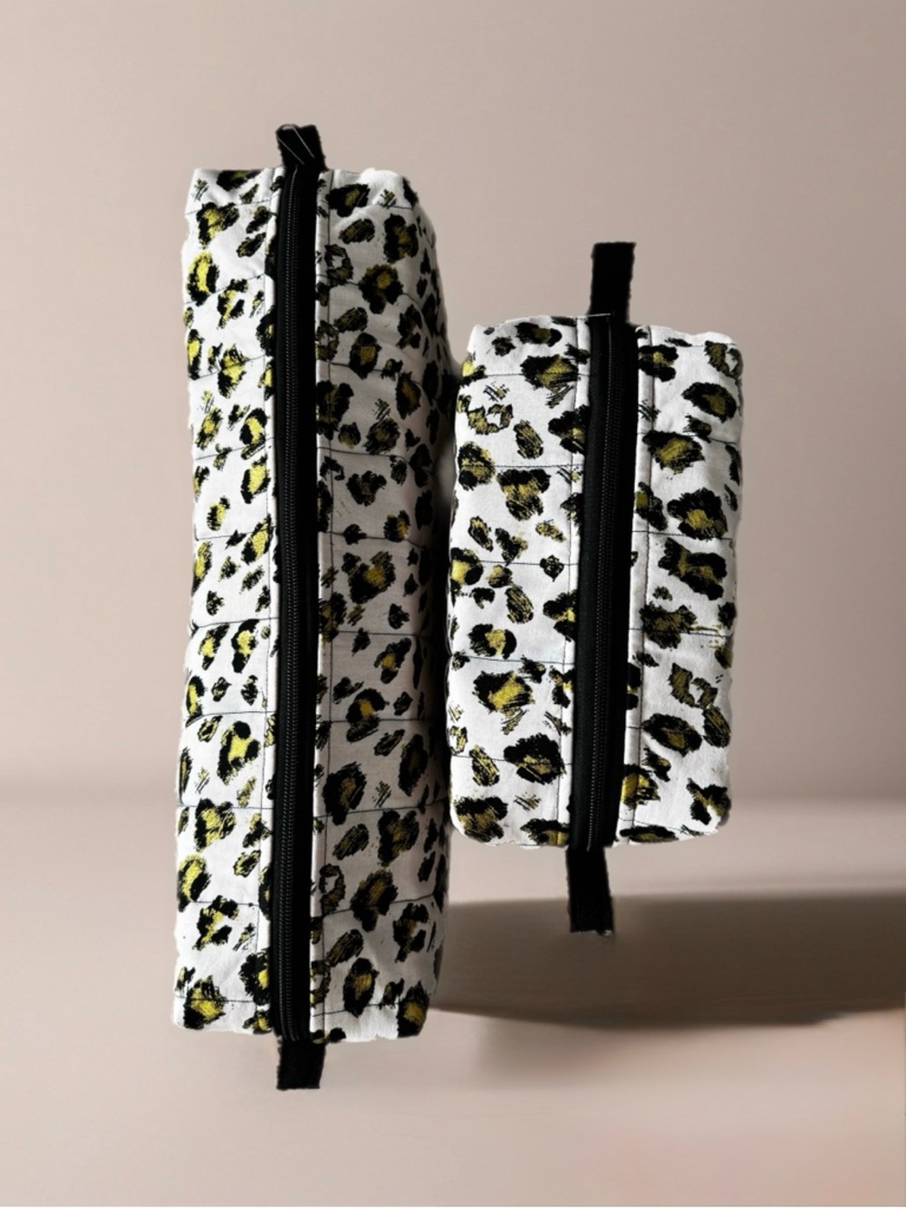Handmade Quilted Leopard Print Cosmetic Pouch and Hair Tool Bag (Set of 2) - Picture 4 of 5
